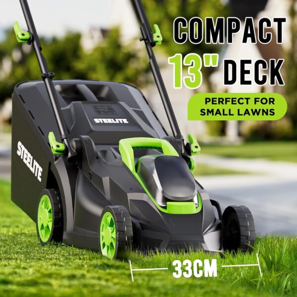 STEELITE 13-Inch Cordless Lawn Mower, 21V 4.0Ah Electric Mower with Brushless Motor, 5-Position Height Adjustment, Lightweight, 8-Gallon Grass Bag, Battery & Charger Included - For Sale - Price - Image 2