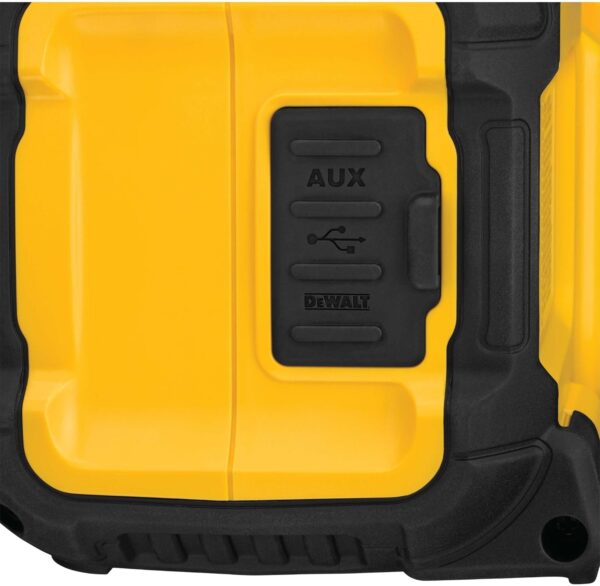 DEWALT 20V MAX Bluetooth Speaker, 100 ft Range, Durable for Jobsites, Phone Holder Included, Lasts 8-10 Hours with Single Charge (DCR010) - For Sale - Price - Image 8