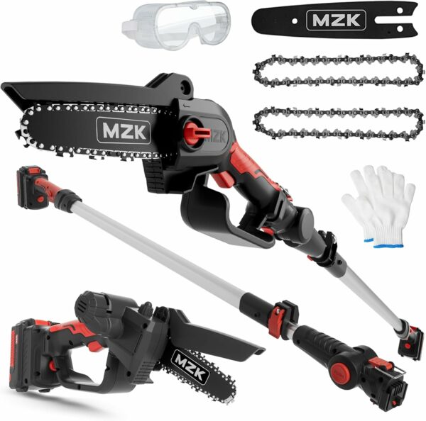 MZK 2-in-1 Cordless Pole Saw & Mini Chainsaw with 3 Replacement Chain, 20V Battery Pole Chainsaw, 4.5" Cutting Capacity, 13ft Reach Pole Saw for Tree Trimming(Battery and Fast Charger Included) - For Sale - Price