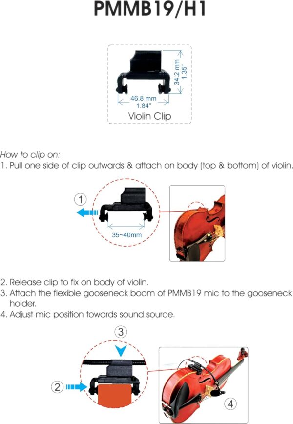 PMMB19-LS-VL Musical Instrument Microphone with Violin Clip On & 5 Connectors - For Sale - Price - Image 2