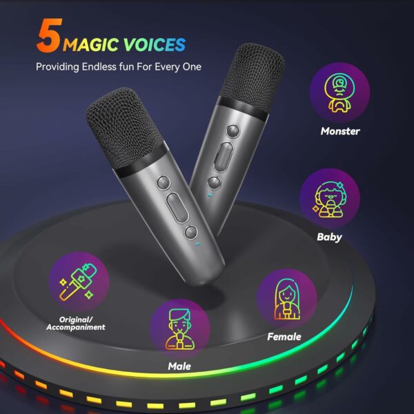 Karaoke Machine for Kids Adults, Portable Bluetooth Mini Karaoke Microphone Singing Speaker with 2 Wireless Mic and Light,Toys for All Smartphones,Birthday, Family,Home Party (Space Gray) - For Sale - Price - Image 3