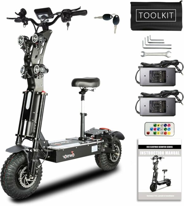 Foldable Electric Scooter with Seat, High Power 10,000W Dual Motor 60V 50A Extra Long Range, 14" Off-Road Tires, Adult Electric Scooter - For Sale - Price