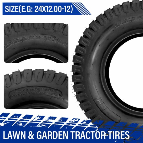 AutoForever Pack of 2 Turf Lawn Tractor Mower Tires 24X12.00-12 24x12x12, 6 Ply Tubeless - For Sale - Price - Image 5