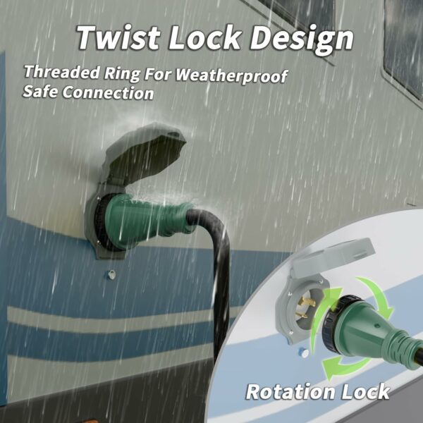 50 Amp Generator Cord, 50FT 50 Amp RV Extension Cord with Twist Lock, Generator Cable 50A 4 Prong Green, NEMA 14-50P/SS2-50R Heavy Duty 6/3+8/1 AWG STW Wire for RV Camper & House For Sale - Price - Image 3