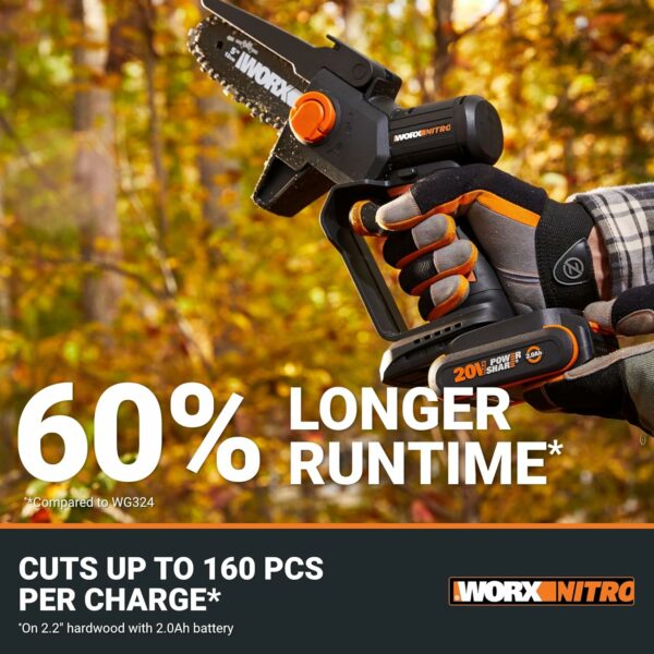 Worx Nitro 20V 5" Cordless Brushless Chainsaw 2.0 Ah Battery and Charger Included WG325 - For Sale - Price - Image 3