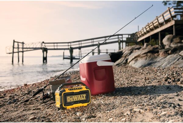 DEWALT 20V MAX Bluetooth Speaker, 100 ft Range, Durable for Jobsites, Phone Holder Included, Lasts 8-10 Hours with Single Charge (DCR010) - For Sale - Price - Image 11