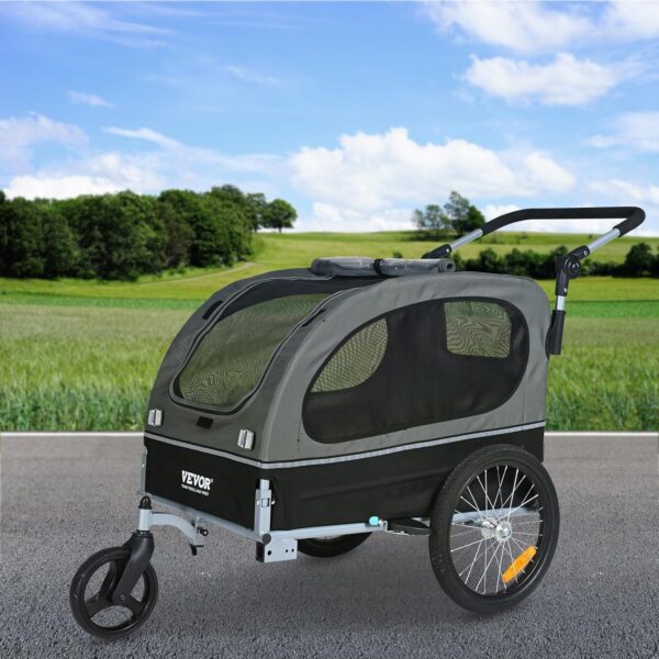 VEVOR Dog Bike Trailer, Supports up to 88 lbs, 2-in-1 Pet Stroller Cart Bicycle Carrier, Easy Folding Cart Frame with Quick Release Wheels, Universal Bicycle Coupler, Reflectors, Flag, Black/Gray - For Sale - Price - Image 8