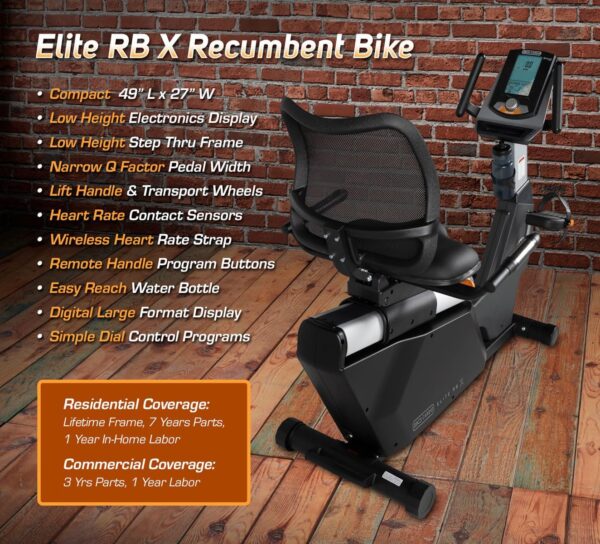 3G Cardio Elite RB X Recumbent Exercise Bike - FreeSync FTMS Bluetooth Smart App Connectivity - Compact 49" (L) - Oversized Soft 4-Way Adj. Seat - 350 lb Cap. - Low Step-Thru Design - Commercial Grade - For Sale - Price - Image 10