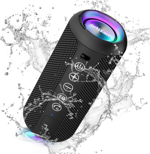 Ortizan Portable Bluetooth Speaker: IPX7 Waterproof, 24W Loud Sound, Deep Bass, Bluetooth 5.3, LED Lights, Wireless Stereo Pairing, 30H Playtime, for Home/Outdoor/Party/Beach, Birthday Gift (Black) - For Sale - Price