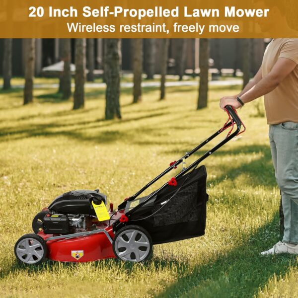 Self Propelled Gas Lawn Mower, 141cc Gas Engine Lawn Mower with 20 Inches Blade, Walk-Behind Lawn Mower, Cordless Lawn Mower Push Lawn Mower with 50L Grass Tank, Big Wheels, USA Fast Arrival - For Sale - Price - Image 3