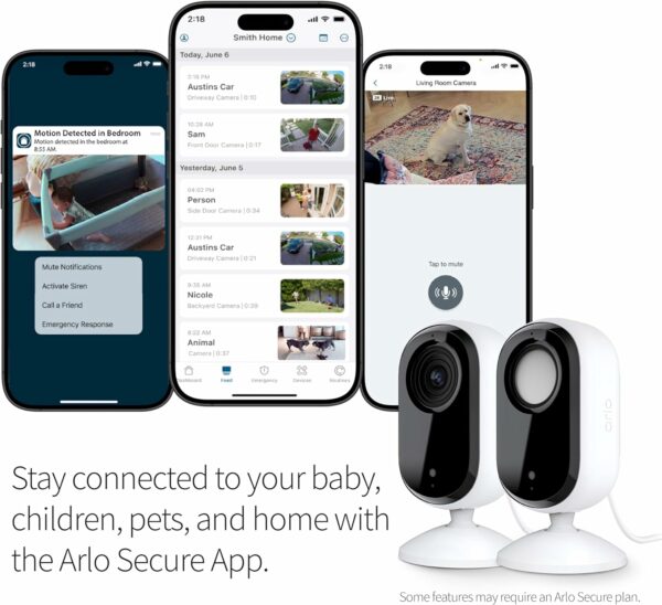 Arlo Essential Security Camera 2K | Indoor Only| 2nd Gen | Baby Monitor & Pet Camera | Wired Automated Privacy Shield, 2-Way Audio, Night Vision, Live Stream, Motion Alerts & Notifications White,2 Cam - For Sale - Price - Image 4