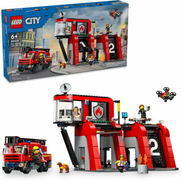 LEGO City Fire Station with Fire Truck Toy - Kids Toy Building Sets with 2 Fire Truck Attachments - Gifts for Boys & Girls Ages 6+ - Pretend Play Set with 5 Minifigures - 60414 - For Sale - Price