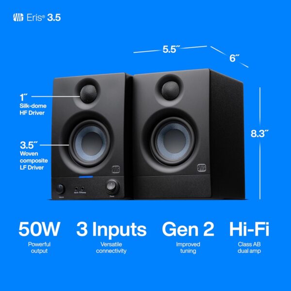 PreSonus Eris 3.5 Studio Monitors, Pair — Powered, Active Monitor Speakers for Near Field Music Production, Desktop Computer, Hi-Fi Audio - For Sale - Price - Image 5