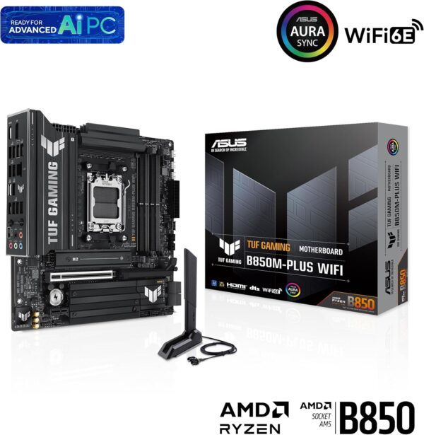 ASUS TUF Gaming B850M-PLUS WiFi AMD AM5 B850 mATX Motherboard, 14+2+1 80A DrMOS Stages, DDR5, PCIe 5.0, 3X M.2, Wi-Fi 6E, 2.5Gb LAN, DP, HDMI™, USB 10Gbps & 20Gbps Type-C®, BIOS Flashback™, Aura Sync - For Sale - Price - Image 7