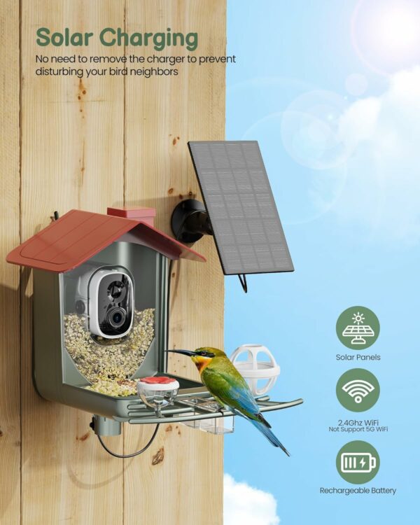 Bird Feeder with Camera Outdoor Solar: Smart Bird Feeder with Camera Wireless - Bird Houses for Outside Garden - 2K Video Bird Feeder Camera Wireless Live AI Recognition Visible Window Auto Capture - For Sale - Price - Image 5