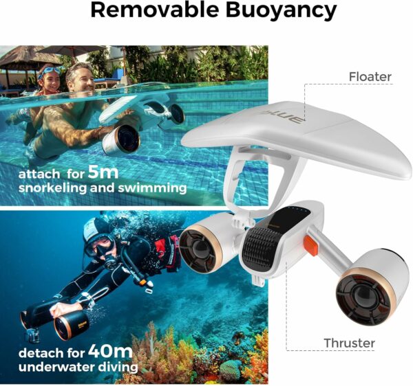 Mix Pro Underwater Scooter with Smartphone/Action Camera Mount Low Battery Alarm 2 Gear Speed 60 Minutes 40M Dual Motors Swimming Pool Diving Snorkeling Water Scooter for Kids Adults (White) - For Sale - Price - Image 5