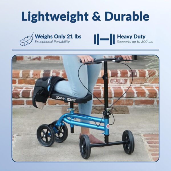 KneeRover Economy Knee Scooter Steerable Knee Walker for Adults for Foot Surgery, Broken Ankle, Foot Injuries - Foldable Knee Rover Scooter for Broken Foot Injured Leg Crutch with Dual Brakes (Blue) - For Sale - Price - Image 4