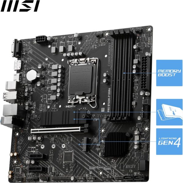 MSI PRO B760M-P DDR4 mATX Motherboard, 4X DDR4~128GB, 1x PCI-E x 16, 2X PCI-E x 1, 2X M.2, 4X SATA, 1x USB 3.2, 4X USB 2.0, 1x USB-C - For Sale - Price - Image 3