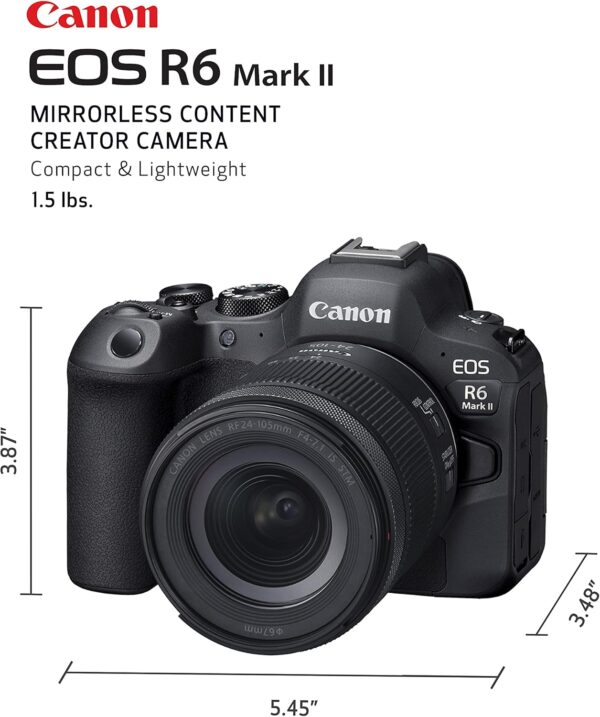 Canon EOS R6 Mark II Mirrorless Camera RF24-105mm F4-7.1 is STM Lens Kit, Full-Frame Hybrid Camera, 24.2 Megapixel CMOS Sensor, Photo and Video Capabilities, Black - For Sale - Price - Image 2