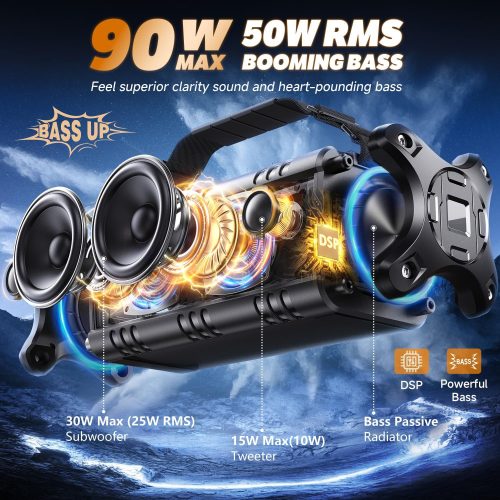 W-KING Bluetooth Speaker, 90W Peak 50W Speakers Bluetooth Wireless, Portable Bluetooth Speaker Loud with Deep Bass,IPX6 Waterproof Boombox Large Outdoor Speaker/Subwoofer/Power Bank/40H/EQ/TF/AUX/NFC - For Sale - Price - Image 2