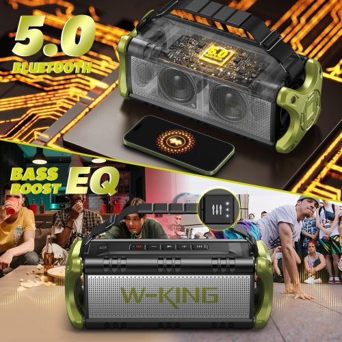 W-KING Bluetooth Speaker, 90W Peak 50W Portable Speakers Wireless, Deep Bass, Hi-Fi Loud Speaker, IPX6 Waterproof, 40H, EQ, Stereo Pairing,DSP, 4 Drivers,TF, AUX,NFC, for Outdoor, Camping,Party,Beach - For Sale - Price - Image 5