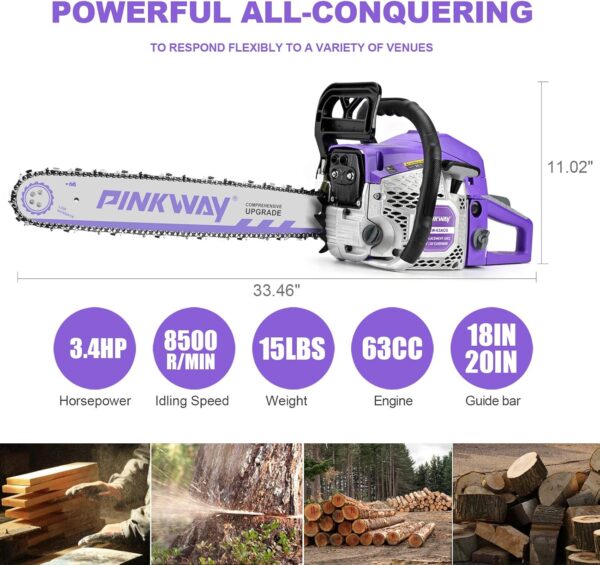 2-cycle 63CC Chainsaw Saw Gas Powered 20" Chain Saws Cordless Petrol Saw Handheld Chainsaw for Cutting Wood Trees Branches (63ACG) - For Sale - Price - Image 4