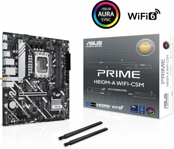 ASUS Prime H810M-A WiFi-CSM Intel® H810 LGA 1851 mATX Motherboard, 6+1+1+1 Discrete MOS, DDR5, PCIe 4.0, 2X M.2, Intel® 1Gb Ethernet, Wi-Fi 6, DisplayPort, HDMI™, USB 10Gbps, Front USB 5Gbps Type-C® - For Sale - Price - Image 9