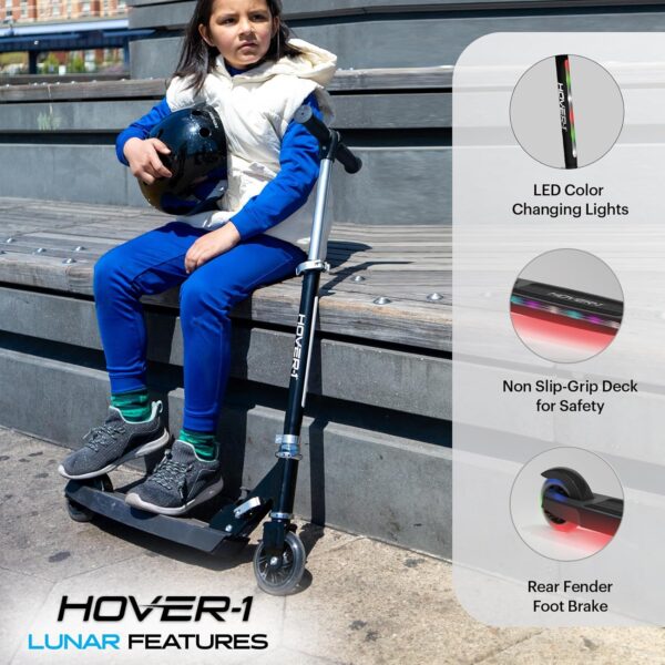 Hover-1 Lunar Kids Folding Kick Scooter with Color-Changing LED Light Up Wheels, Foot Brake, Adjustable Height Handle, and Light Weight Design - For Sale - Price - Image 4