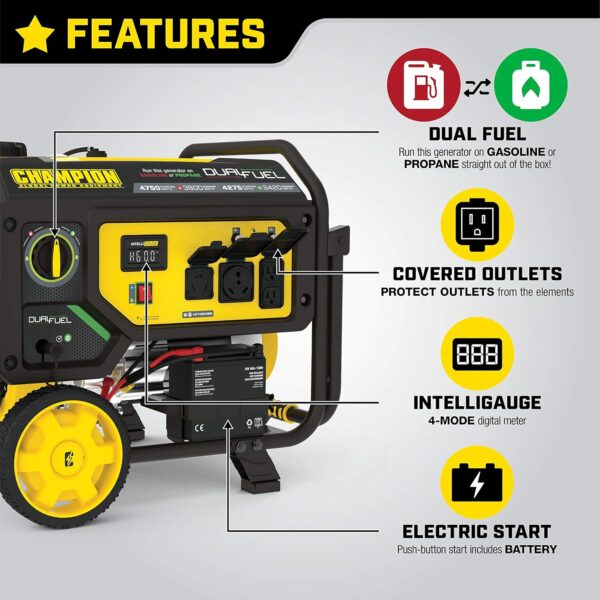 Champion Power Equipment 4750-Watt Dual Fuel Portable Generator with Electric Start, Wheel Kit For Sale - Price - Image 3