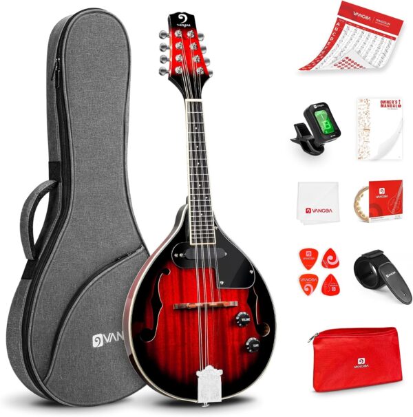 Vangoa Mandolin Musical Instrument A Style Acoustic Electric Mandolin Instrument, 8 Strings Mahogany Mandolin for Beginner Adults Teens, Cherry Red - For Sale - Price