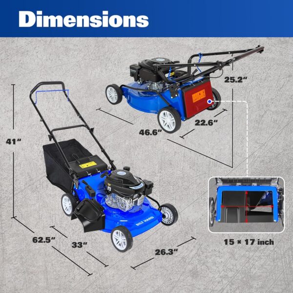 BILT HARD 21 Inch Lawn Mower Gas Powered, 4-Cycle 201cc Engine, 3-in-1 Push Lawnmower with Bagging, Mulching & Side Discharge, Adjustable 10-Positions Cutting Height, Easy Start - For Sale - Price - Image 7