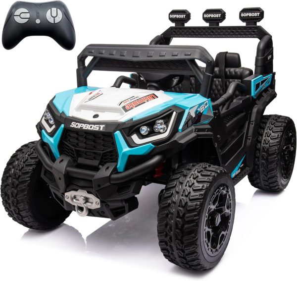 sopbost 24V 7Ah Kids UTV Ride On Car with Remote Control 4WD Battery Powered Ride On Toys Off-Road Electric Car for Boys Girls, Music Play, Blue & White, Price For Sale