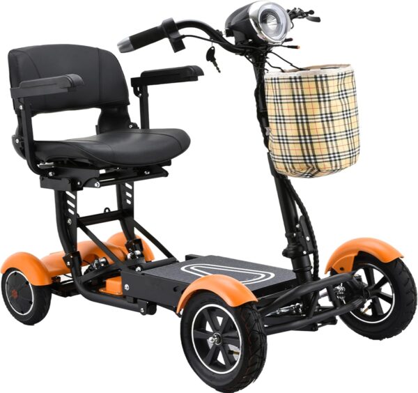 Bangeran Dragon Mobile EX, Motorized Scooter for Adults with Large Leather Seat, Free Front Basket & Reverse Gear Option, Electric Mobility Scooter, Foldable (Matte Orange) - For Sale - Price