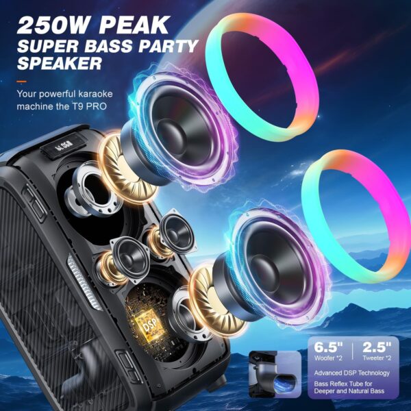 W-KING 250W PEAK Party Large Bluetooth Speaker Loudest Boom Box/Massive 120dB/12 Custom Bass, Big Portable Speaker Wireless, 2x6.5'' Subwoofer Super Bass/IPX5/MIC &GTR in/USB/TF/AUX, Removable Battery - For Sale - Price - Image 3