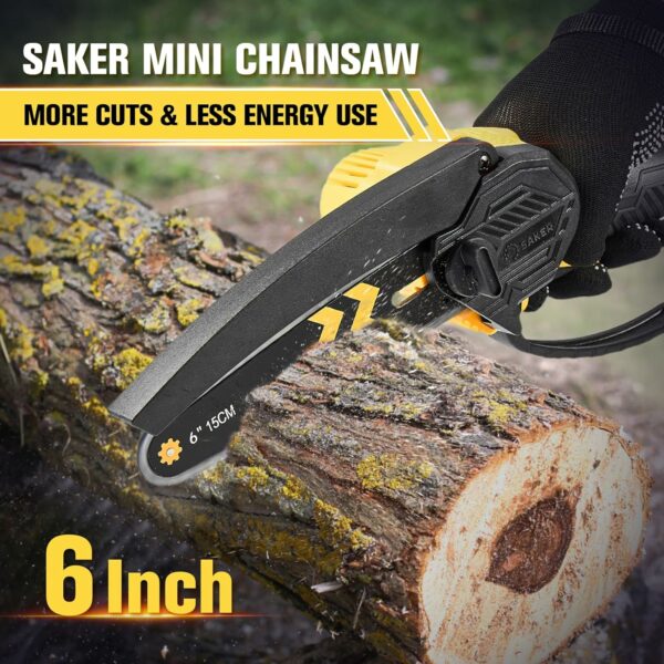 Saker Mini Chainsaw Cordless 6-Inch-Switch Security Lock-Cordless Power Chain Saws-Handheld Small Chainsaw for Cutting Wood Trimming and Woodworking- Mini Chain Saw Cordless with 2 Batteries - For Sale - Price - Image 2