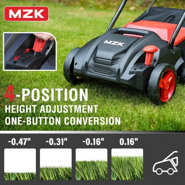 MZK 13-inch 12-Amp 2-in-1 Electric Dethatcher and Scarifier w/Removeable 8-Gallon Collection Bag, 4-Position Height Adjustment, Keep Lawn Health - For Sale - Price - Image 3