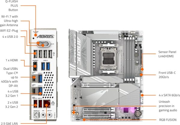 GIGABYTE X870 AORUS Elite WIFI7 ICE AMD AM5 LGA 1718 Motherboard, ATX, DDR5, 4X M.2, PCIe 5.0, USB4, WIFI7, 2.5GbE LAN, EZ-Latch, 5-Year Warranty - For Sale - Price - Image 5