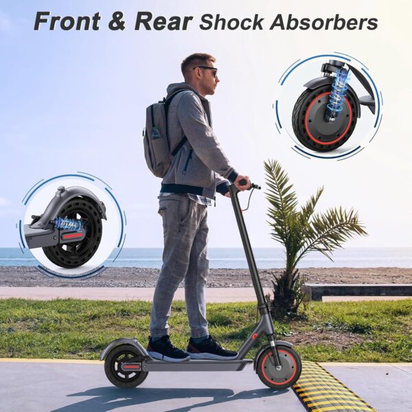 Electric Scooter Adult, Powerful 350W/500W Motor, Max Range 21-27 Miles, Max 19/21 MPH, Dual Braking System, Portable Folding Commuting (10'' Solid Tire-Dual Supension-23Miles) - For Sale - Price - Image 5