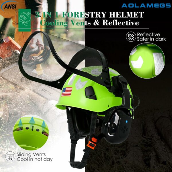 Chainsaw Helmet with Face Shield and Ear Muffs-Green Forestry Helmet with Bluetooth Hearing Protection and Full Face Mask,Arborist Helmet with Ear Protection for Mowing Grinding and Cutting Logging - For Sale - Price - Image 4