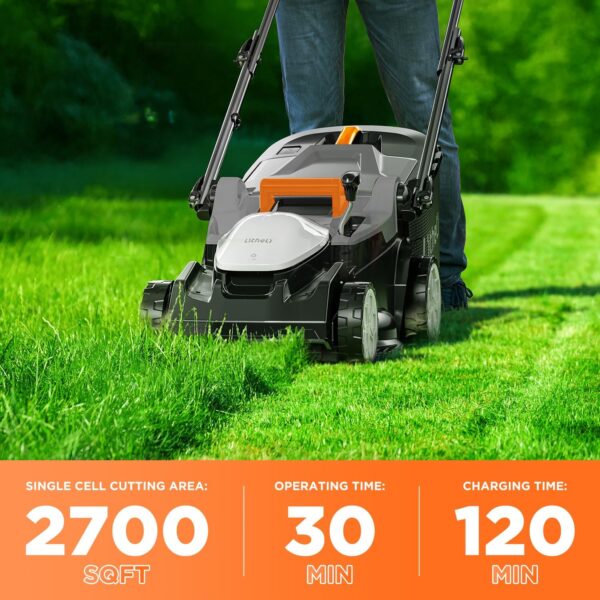 Litheli 40V (2 x 20V) 16" Electric Lawn Mower Cordless, Walk Behind Lawn Mower with 6-Height Adjust, Portable & Lightweight Push Battery Powered Lawn Mower (2 * 4.0AH Batteries Included) - For Sale - Price - Image 6