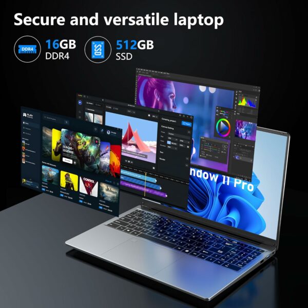 Gaming Laptop, 16 Inch FHD Display (1920 x 1200), N95 Laptop Computer (up to 3.4GHz), 16GB RAM 512GB SSD, Supports 180 Angle Opening, Bluetooth, Backlit Keyboard, Windows 11 Pro - For Sale - Price - Image 3