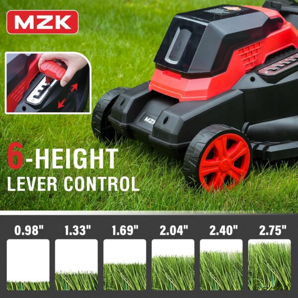 MZK 40V 16” Cordless Electric Push Lawn Mower,with 6-Position Height Adjustment,Compact and Lightweight Battery Powered Lawn Mower (2 * 4AH Batteries & Fast Charger Included) - For Sale - Price - Image 2