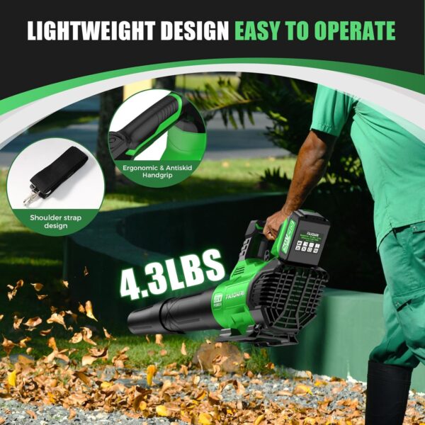 Leaf Blower Cordless - 580CFM/160MPH Electric Leaf Blower with 2 X 4.0Ah Battery and Charger, 3 Speed Modes, Blowers for Lawn Care, Yard, Garage Cleaning - Image 5