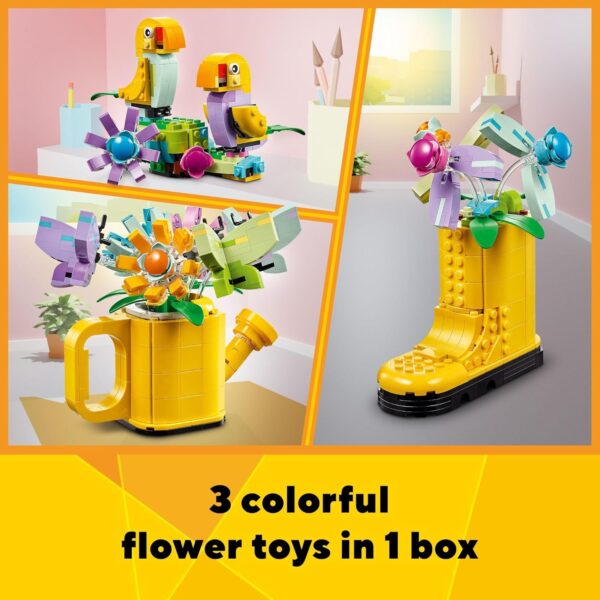 LEGO Creator 3 in 1 Flowers in Watering Can Building Toy Set - Fun, Creative Activity for Kids, Girls and Boys, Ages 8+ - Options to Build Rain Boots or Birds - 31149 - For Sale - Price - Image 2