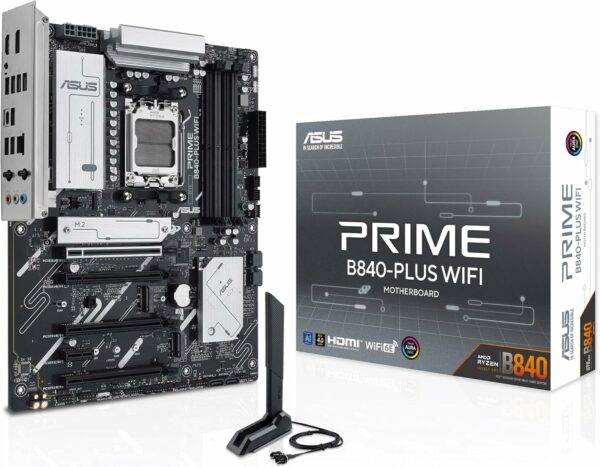 ASUS Prime B840-PLUS WiFi AMD AM5 B840 ATX Motherboard, Advanced AI Ready, DDR5, PCIe 4.0, 3X M.2, Wi-Fi 6E, 2.5Gb LAN, DisplayPort, HDMI™, USB 10Gbps Type-A & Type-C®, BIOS Flashback™, Aura Sync RGB - For Sale - Price