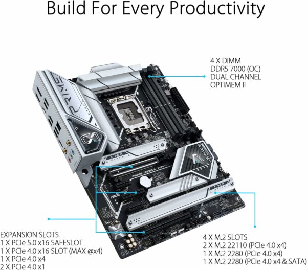 ASUS Prime Z790-A WiFi 6E LGA 1700(Intel®13th&12th) ATX Motherboard (16+1 DrMOS, PCIe 5.0,DDR5,4X M.2 Slots,2.5 Gb LAN,USB 3.2 Gen 2 Front Panel Type-C, Thunderbolt™ 4/USB4, DP) (Renewed) - For Sale - Price - Image 2