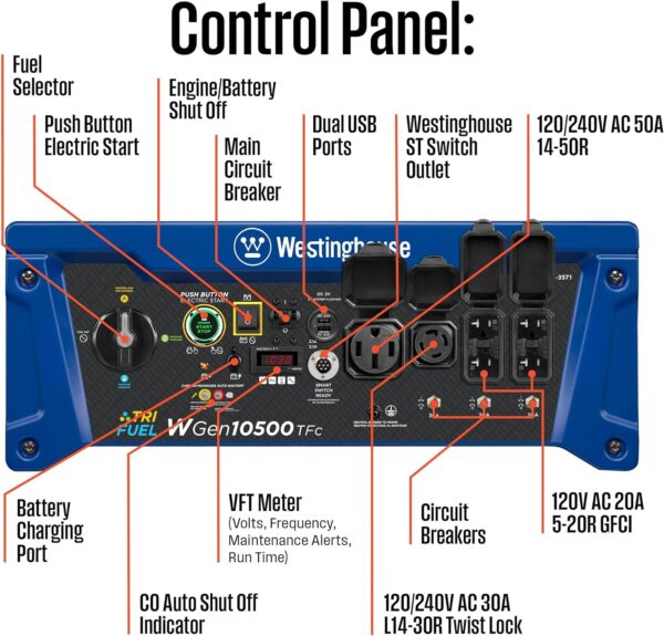 Westinghouse Outdoor Power Equipment 13500 Peak Watt Tri-Fuel Home Backup Portable Generator, Remote Electric Start, Transfer Switch Ready, Gas, Propane, and Natural Gas Powered For Sale - Price - Image 5