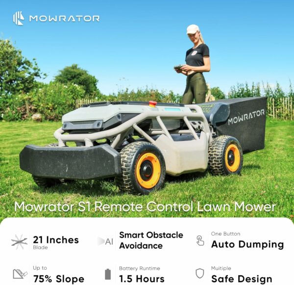 Remote Control Lawn Mower S1 4WD 18Ah, Robot Lawn Mower No Wire with 1.5-4.3 Inch Cutting Height 21 Inch Cutting Width, Robotic Lawn Mower for 75% Slope(37°) with Mowing 1.12 Acres - For Sale - Price - Image 2