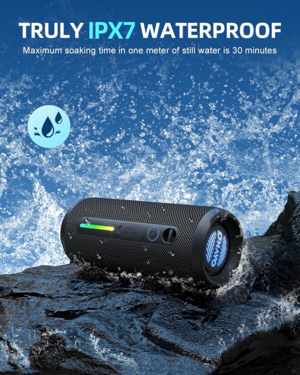 OHAYO Portable Bluetooth Speaker, Wireless Bass Speaker with 24W Loud Sound, IPX7 Waterproof, Bluetooth 5.3, RGB Lights, AUX&TF-Card, Stereo Pairing, Gift Ideas for Home/Outdoor/Party - For Sale - Price - Image 3