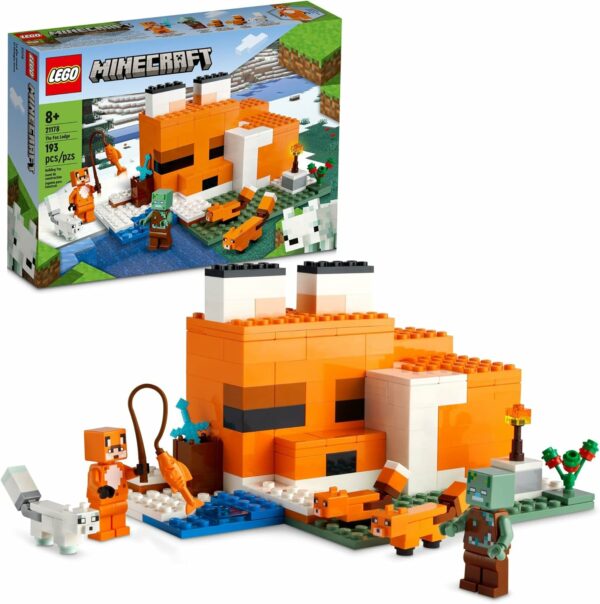 LEGO Minecraft The Fox Lodge House 21178 Animal Toys with Drowned Zombie Figure, Birthday Gift for Grandchildren, Kids, Boys and Girls Ages 8 and Up - For Sale - Price